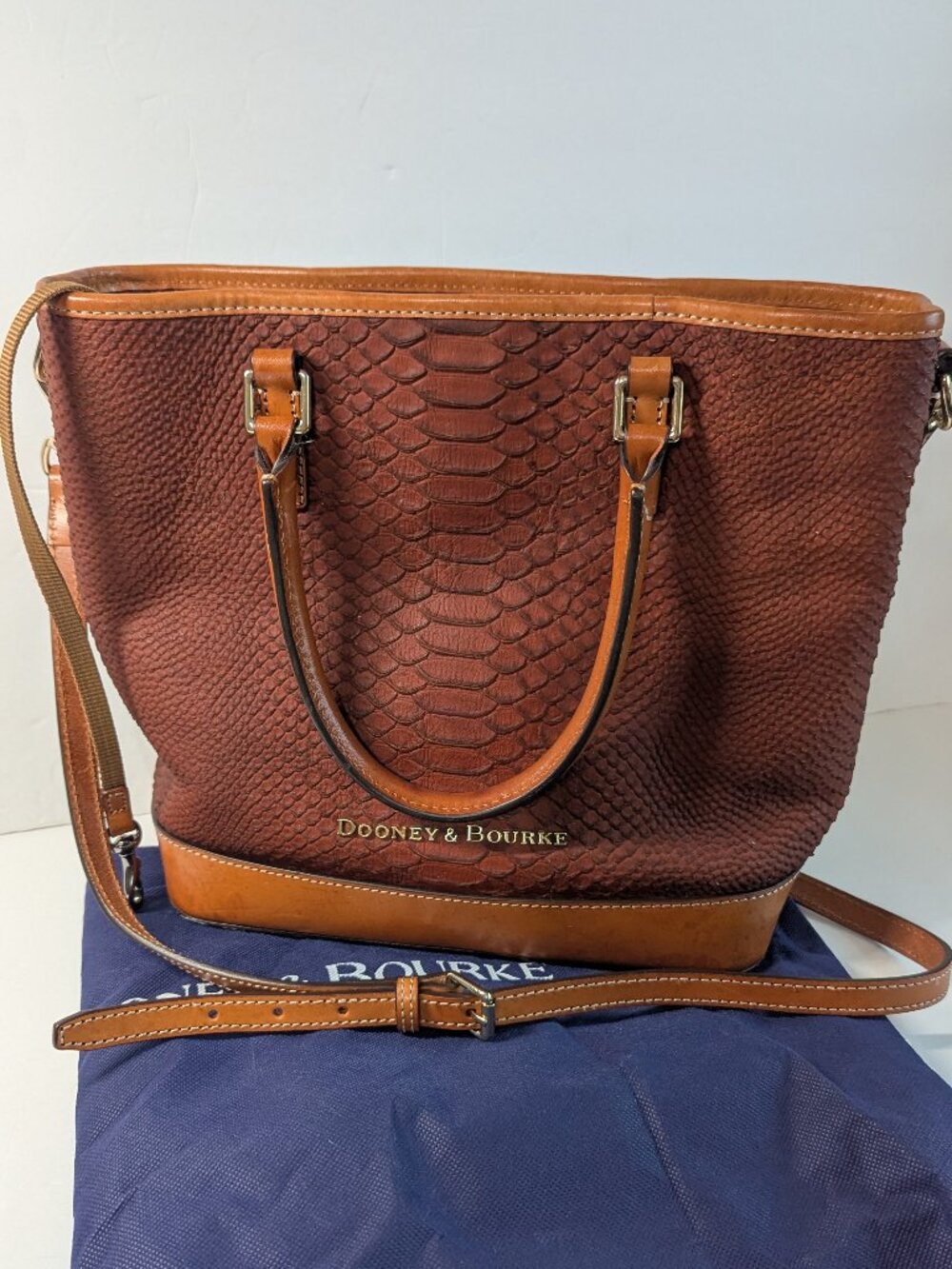 Dooney & Bourke Brown Python Snakeskin Embossed Leather Crossbody Tote Bag